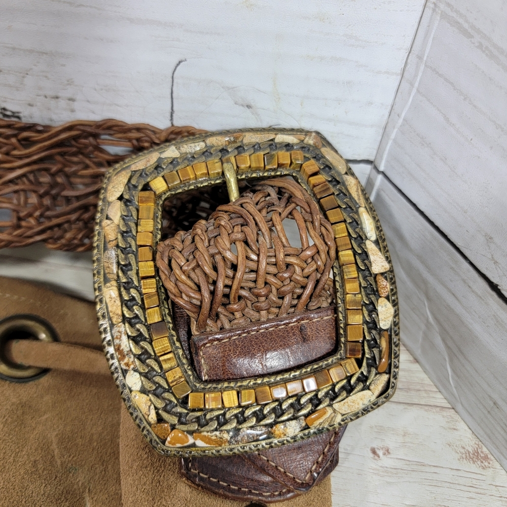 Leatherock Large  Studded Suede Bucket Hobo Handbag With Braided Strap - Picture 3 of 13